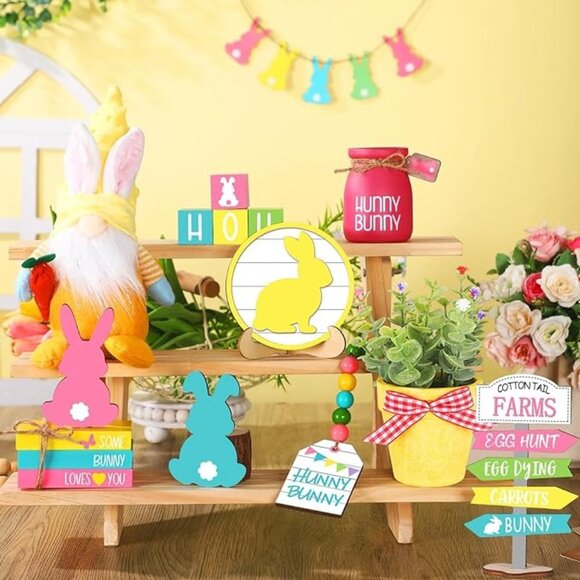 16 Solid Wood Pieces for Easter Tiered Tray Center Piece Decor with String Light - Picture 5 of 8